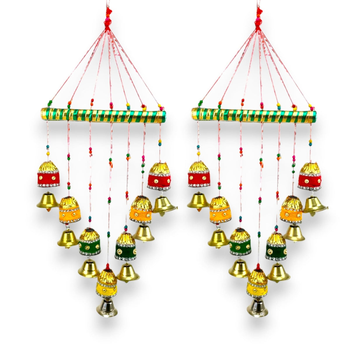 Indian Wind Chimes Colorful Bells Windchimes Jhoomar Rajasthani Hanging for Home Wall Temple Bedroom Outdoor Decor Decorative Accessories for Patio Porch Wedding Housewarming Gifts (2 PCs) - LoveNspire