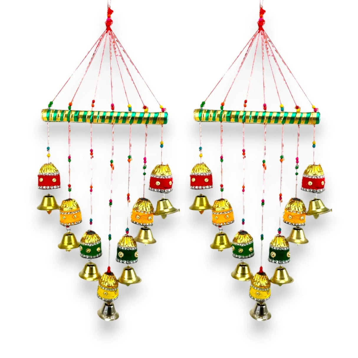 Indian Wind Chimes Colorful Bells Windchimes Jhoomar Rajasthani Hanging for Home Wall Temple Bedroom Outdoor Decor Decorative Accessories for Patio Porch Wedding Housewarming Gifts (2 PCs) - LoveNspire