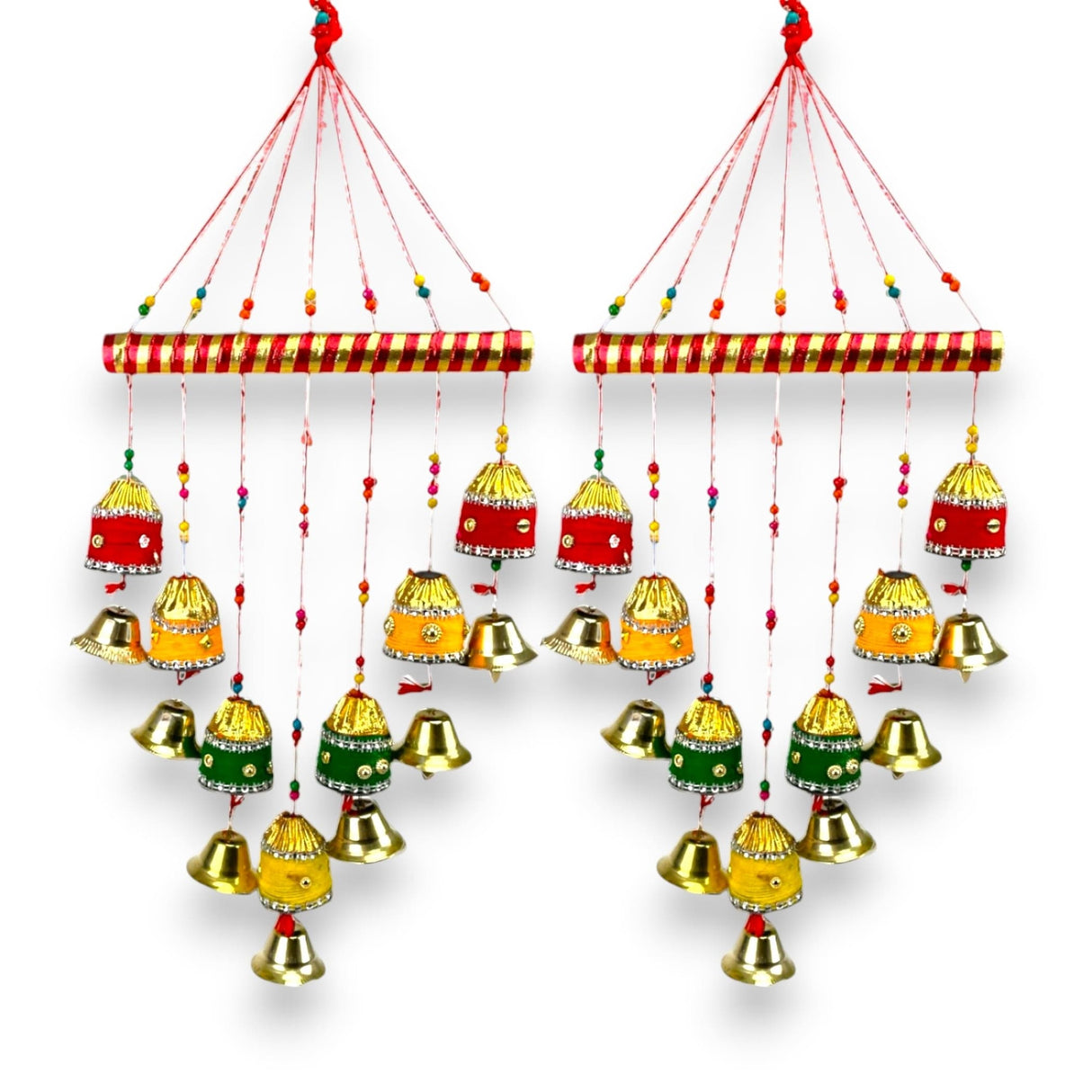 Indian Wind Chimes Colorful Bells Windchimes Jhoomar Rajasthani Hanging for Home Wall Temple Bedroom Outdoor Decor Decorative Accessories for Patio Porch Wedding Housewarming Gifts (2 PCs) - LoveNspire