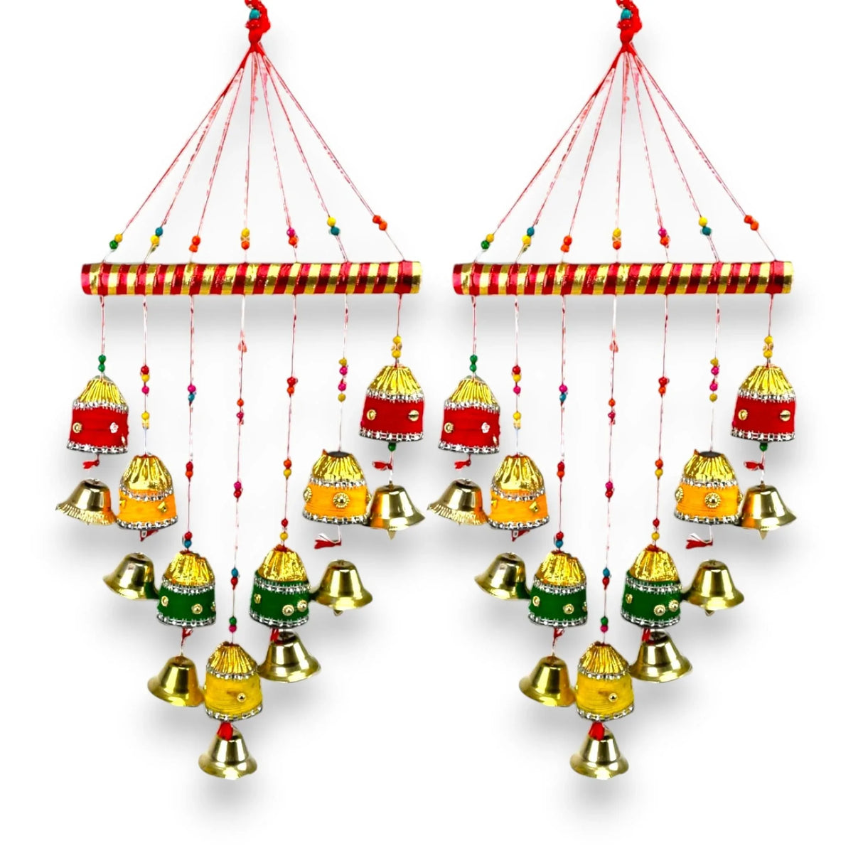 Indian Wind Chimes Colorful Bells Windchimes Jhoomar Rajasthani Hanging for Home Wall Temple Bedroom Outdoor Decor Decorative Accessories for Patio Porch Wedding Housewarming Gifts (2 PCs) - LoveNspire