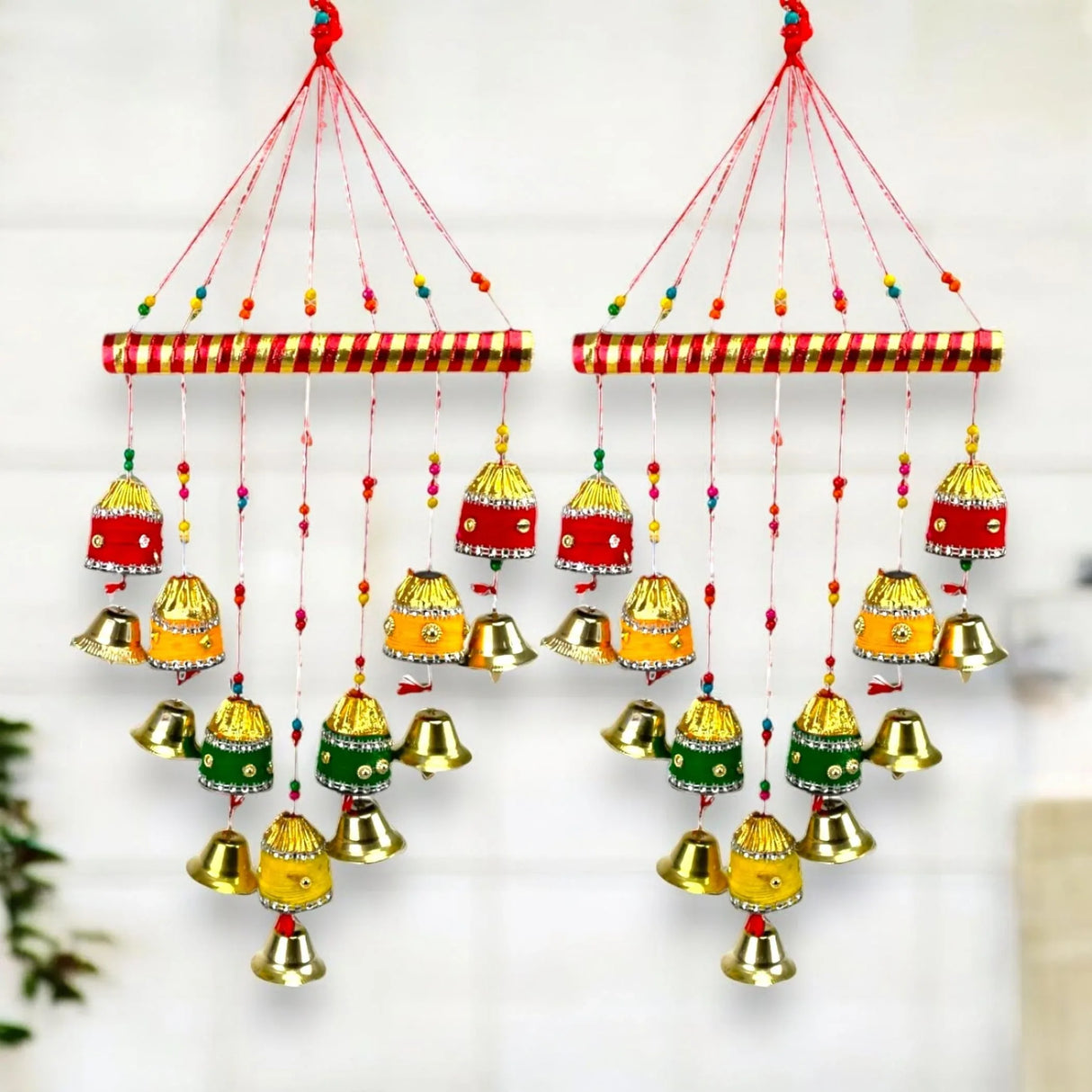 Indian Wind Chimes Colorful Bells Windchimes Jhoomar Rajasthani Hanging for Home Wall Temple Bedroom Outdoor Decor Decorative Accessories for Patio Porch Wedding Housewarming Gifts (2 PCs) - LoveNspire