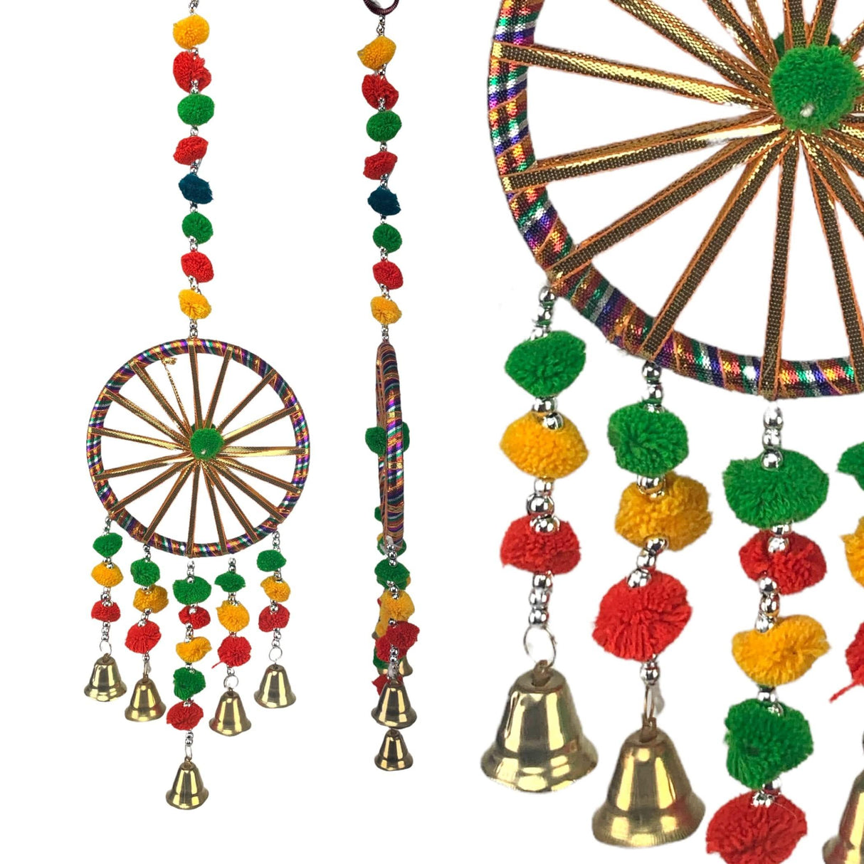 Ring Wall Hanging with Pompom Rajasthani Traditional Handicraft Wall Art Hanging Wind Chime Decorative Showpiece Diwali Gift Latkan for Home Office Decor Window Indian Housewarming Gift - LoveNspire