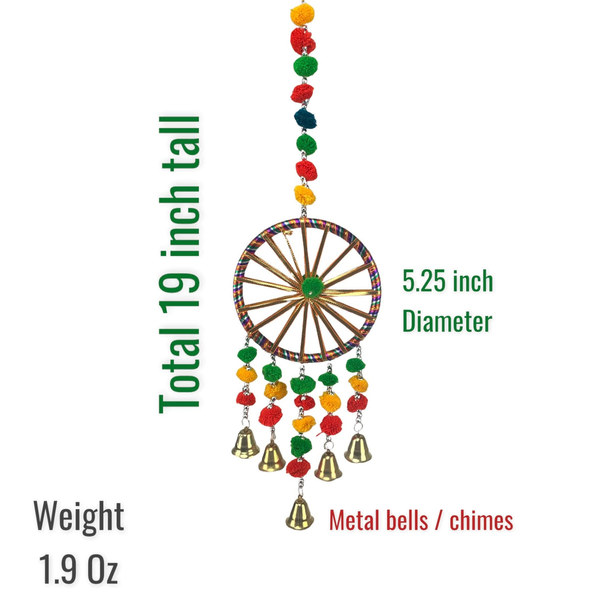 Ring Wall Hanging with Pompom Rajasthani Traditional Handicraft Wall Art Hanging Wind Chime Decorative Showpiece Diwali Gift Latkan for Home Office Decor Window Indian Housewarming Gift - LoveNspire