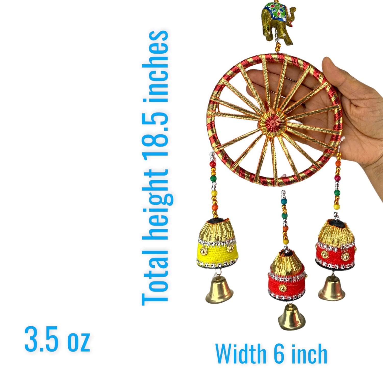 Rajasthani Ring Elephant Wall Door Hangings with Bells Traditional Handicraft Hanging Decorative Latkan for Home Office Decor Diwali Decoration Wall Art Housewarming Gifts - LoveNspire