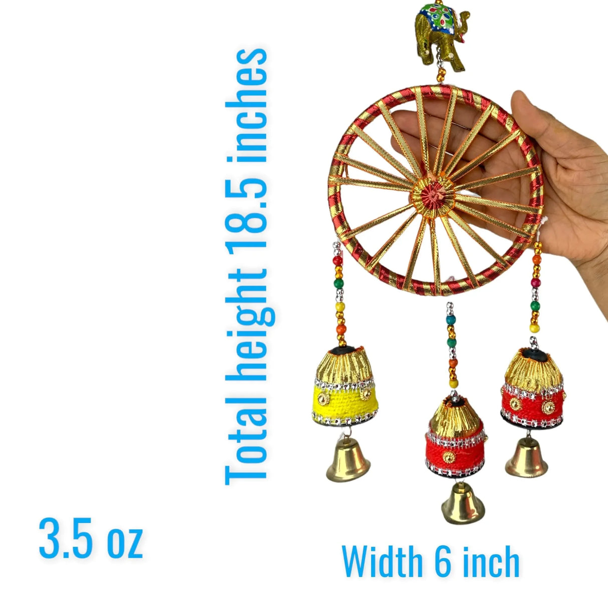 Rajasthani Ring Elephant Wall Door Hangings with Bells Traditional Handicraft Hanging Decorative Latkan for Home Office Decor Diwali Decoration Wall Art Housewarming Gifts - LoveNspire