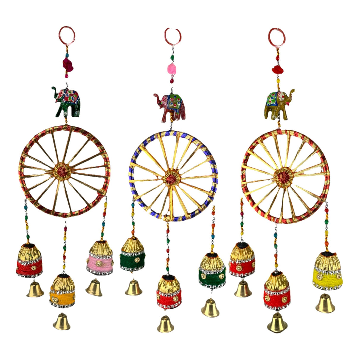 Rajasthani Ring Elephant Wall Door Hangings with Bells Traditional Handicraft Hanging Decorative Latkan for Home Office Decor Diwali Decoration Wall Art Housewarming Gifts - LoveNspire