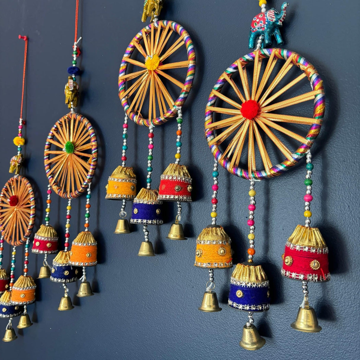 Rajasthani Ring Elephant Wall Door Hangings with Bells Traditional Handicraft Hanging Decorative Latkan for Home Office Decor Diwali Decoration Wall Art Housewarming Gifts - LoveNspire