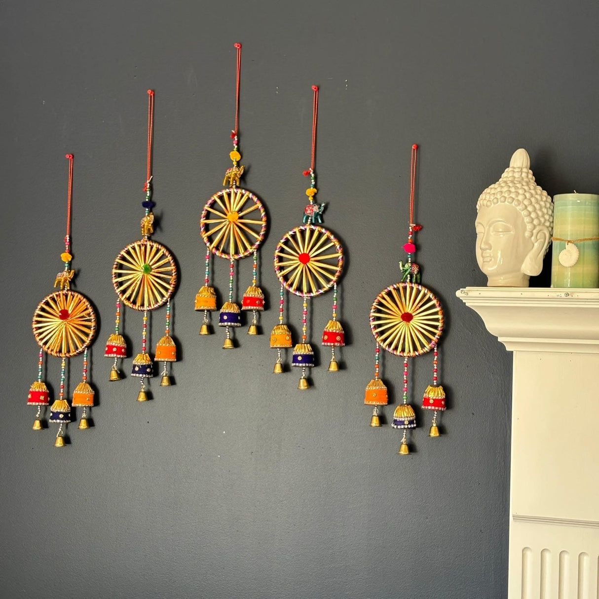 Rajasthani Ring Elephant Wall Door Hangings with Bells Traditional Handicraft Hanging Decorative Latkan for Home Office Decor Diwali Decoration Wall Art Housewarming Gifts - LoveNspire