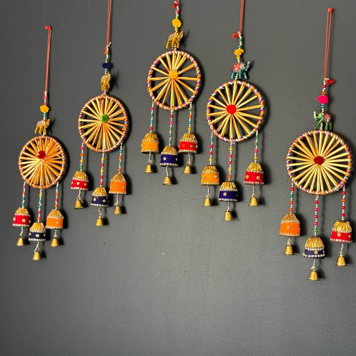 Rajasthani Ring Elephant Wall Door Hangings with Bells Traditional Handicraft Hanging Decorative Latkan for Home Office Decor Diwali Decoration Wall Art Housewarming Gifts - LoveNspire