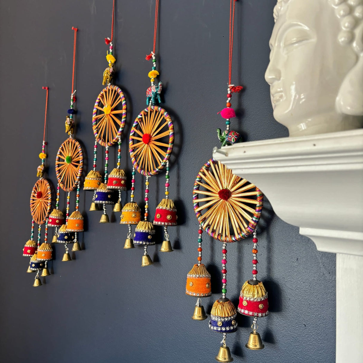 Rajasthani Ring Elephant Wall Door Hangings with Bells Traditional Handicraft Hanging Decorative Latkan for Home Office Decor Diwali Decoration Wall Art Housewarming Gifts - LoveNspire