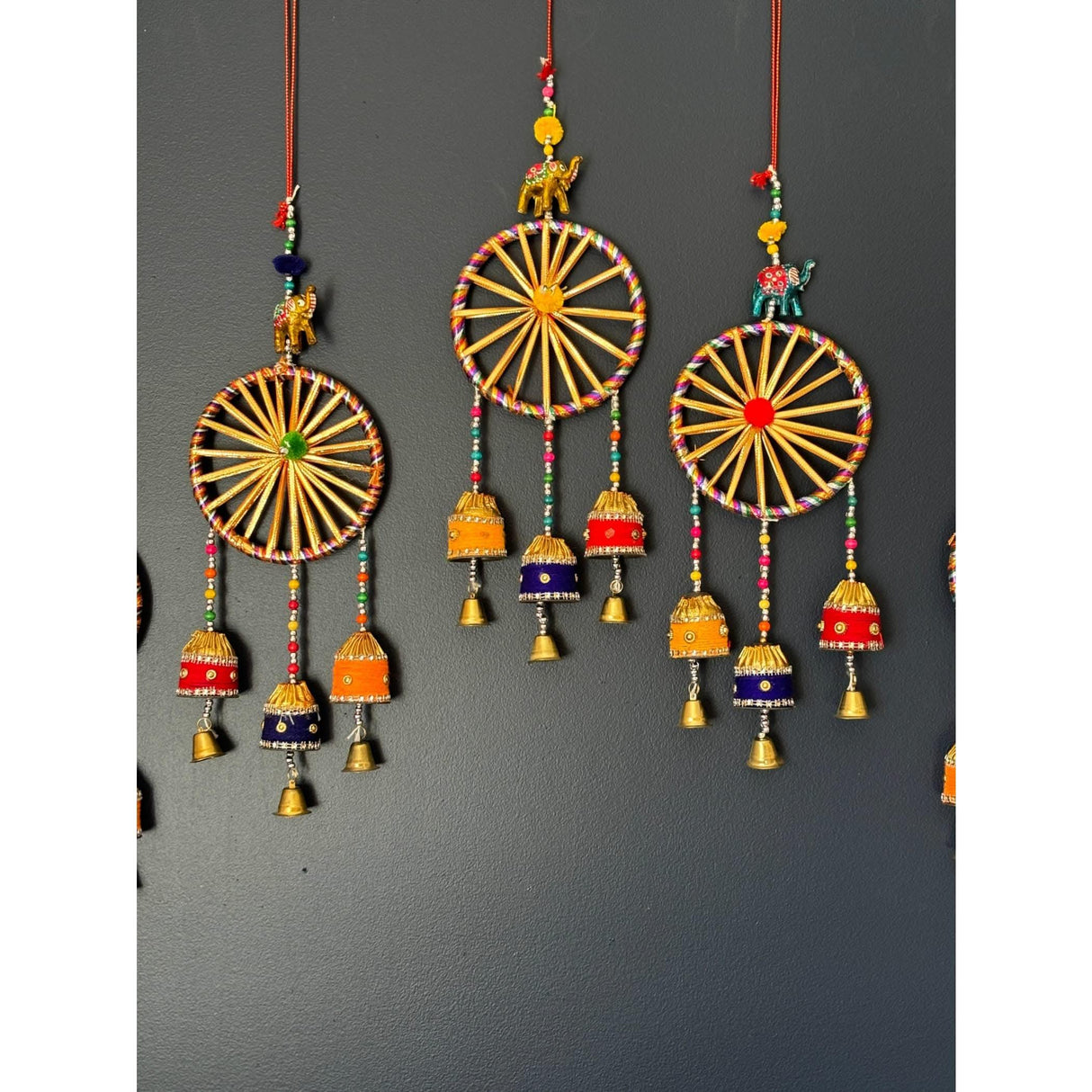 Rajasthani Ring Elephant Wall Door Hangings with Bells Traditional Handicraft Hanging Decorative Latkan for Home Office Decor Diwali Decoration Wall Art Housewarming Gifts - LoveNspire