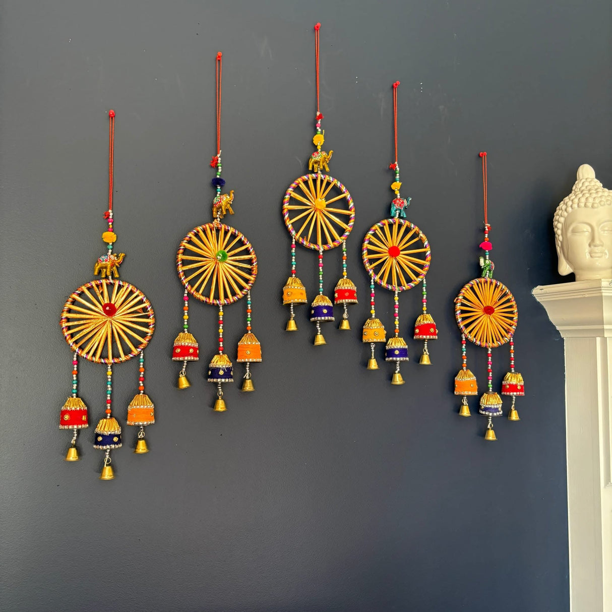 Rajasthani Ring Elephant Wall Door Hangings with Bells Traditional Handicraft Hanging Decorative Latkan for Home Office Decor Diwali Decoration Wall Art Housewarming Gifts - LoveNspire
