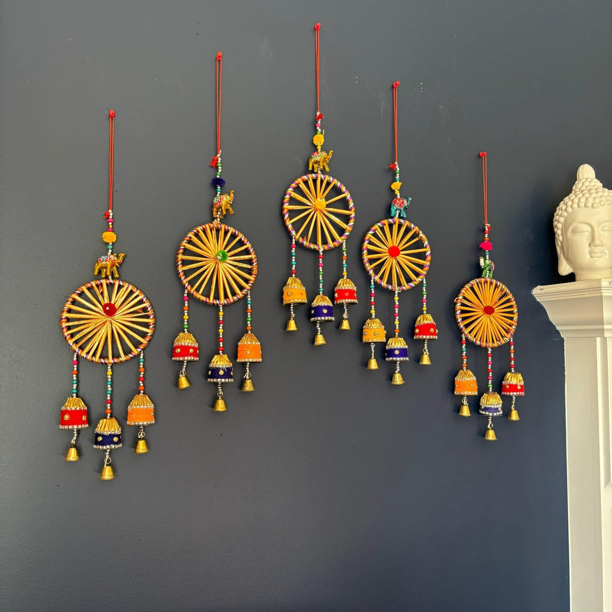 Rajasthani Ring Elephant Wall Door Hangings with Bells Traditional Handicraft Hanging Decorative Latkan for Home Office Decor Diwali Decoration Wall Art Housewarming Gifts - LoveNspire