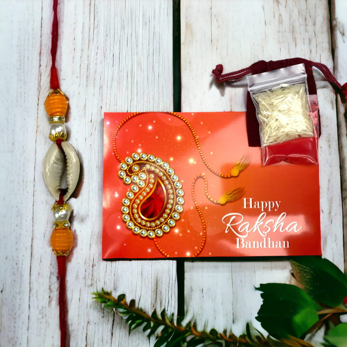 Rakhi For Brother Set Of 2 Shell Rakhi Bhaiya Bhabhi Bracelet on Festival of Raksha Bandhan - Roli Chawal Greeting Card Rakhshabandhan Gifts - LoveNspire