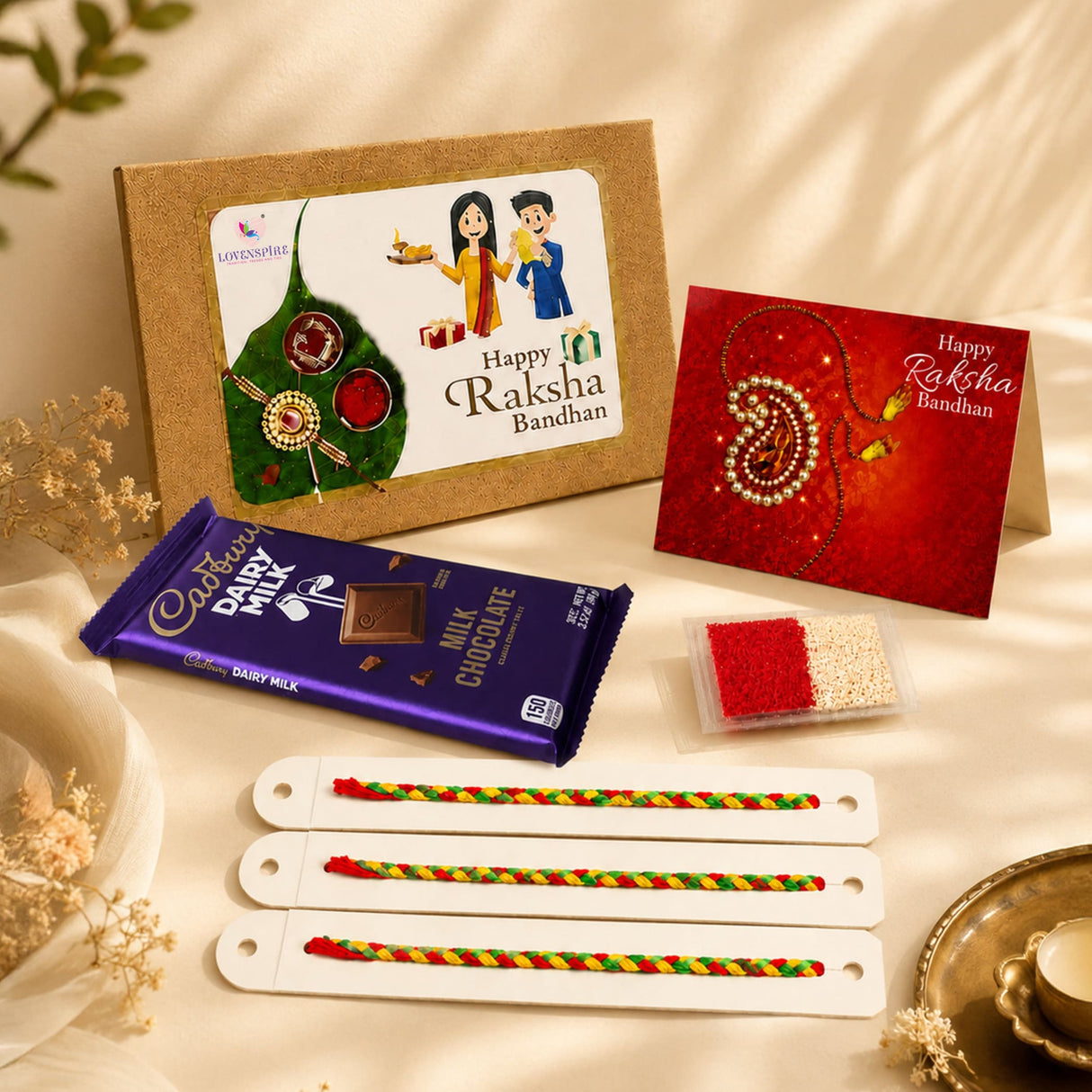 A purple cadbury dairy milk chocolate bar with glossy finish in rakhi gift hamper set for brother and bhabhi
