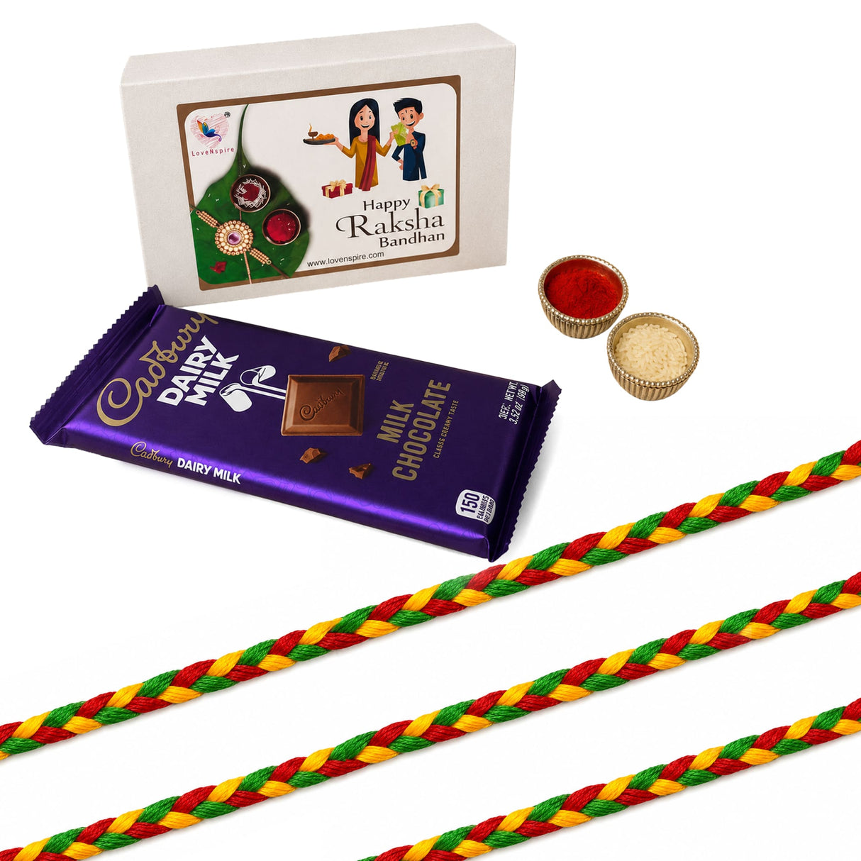 Purple Cadbury Dairy Milk chocolate bar with gold foil included in Rakhi gift hamper set for brother and bhabhi