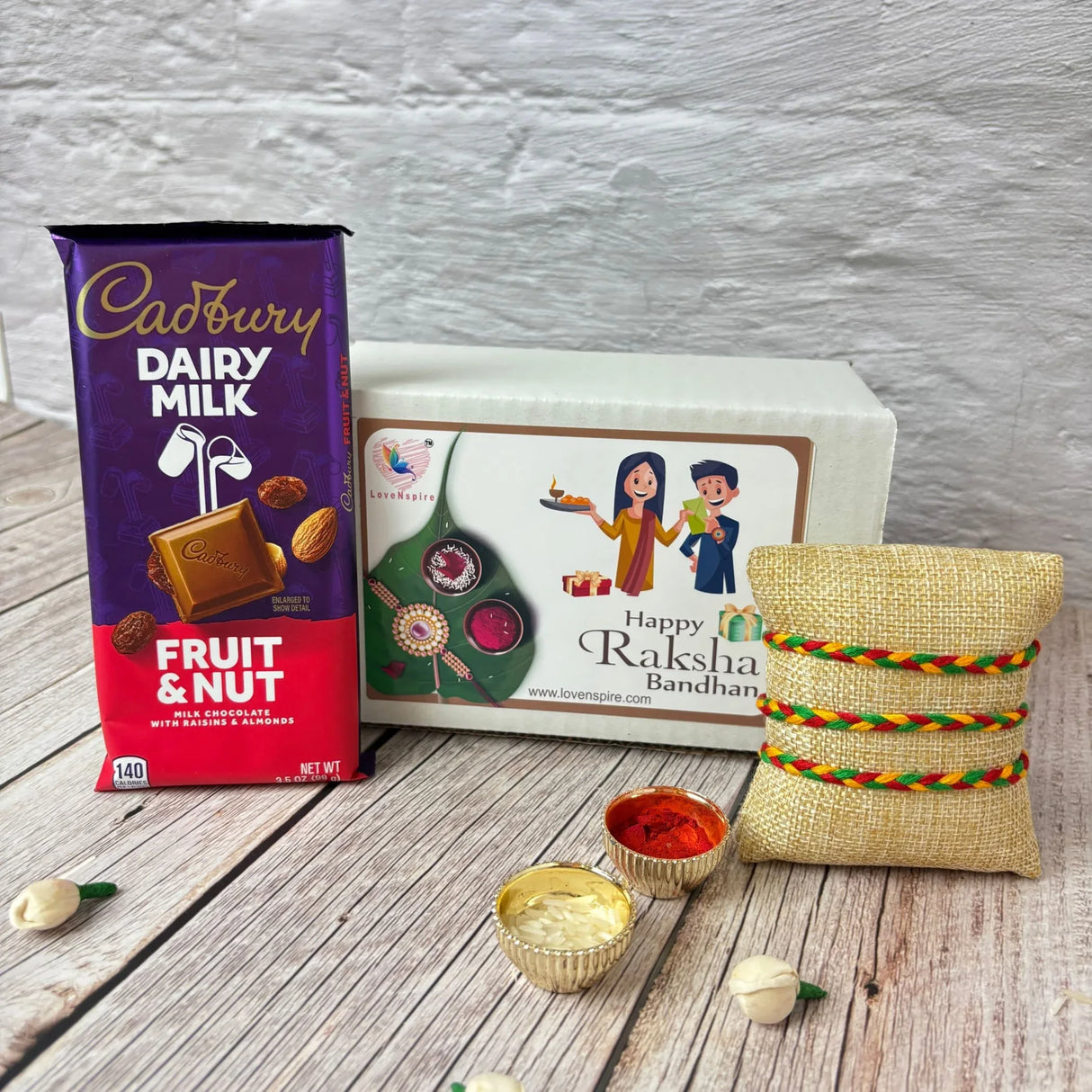 Rakhi Gift Hamper Rakhi for Brother with Gift Set - Rakhi with Haldi Kumkum Holder Roli Chawal - Raksha Bandhan Bracelet Rakhi for Bhai Bhabhi - LoveNspire