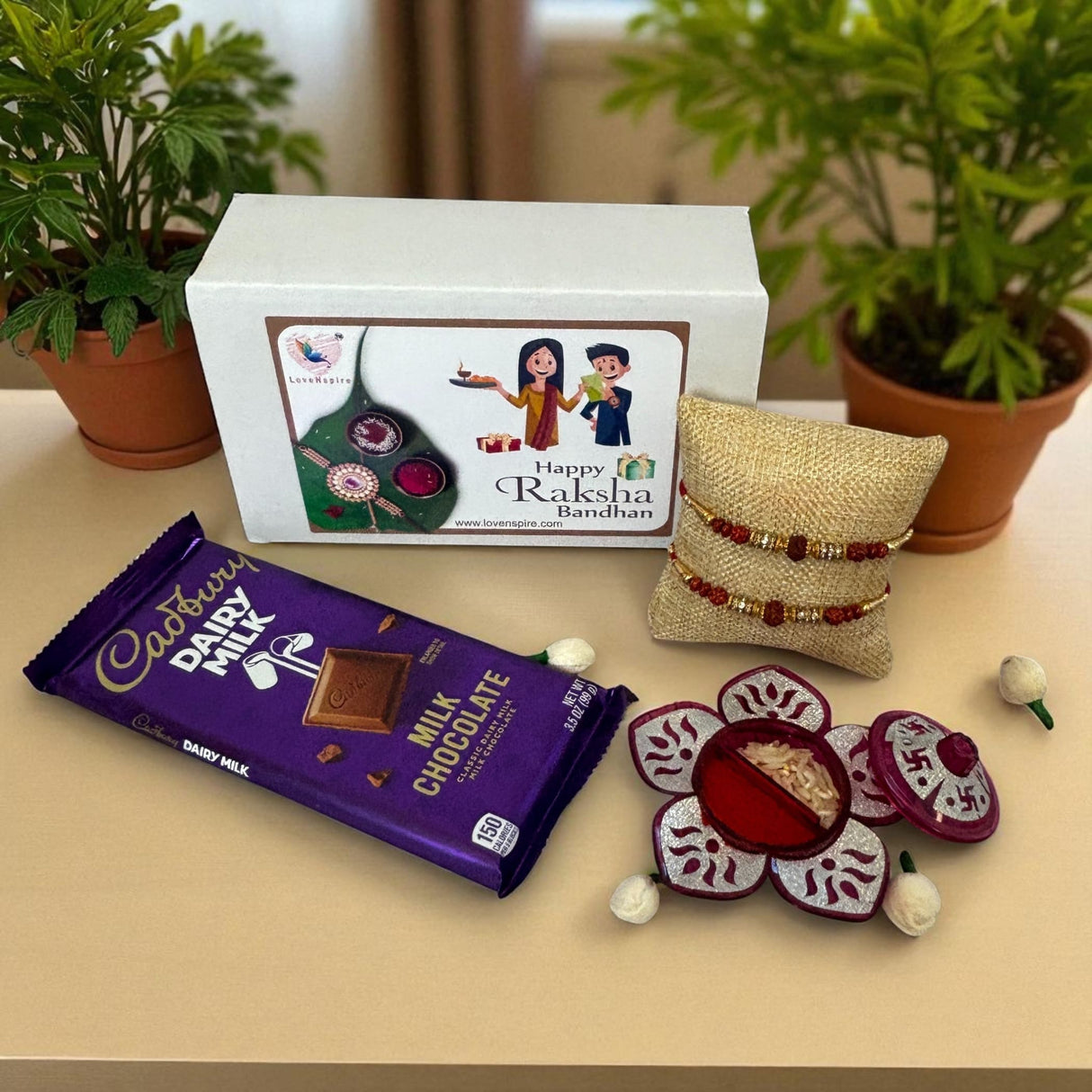 Rakhi Gift Hamper Rakhi for Brother with Gift Set - Rakhi with Haldi Kumkum Holder Roli Chawal - Raksha Bandhan Bracelet Rakhi for Bhai Bhabhi - LoveNspire
