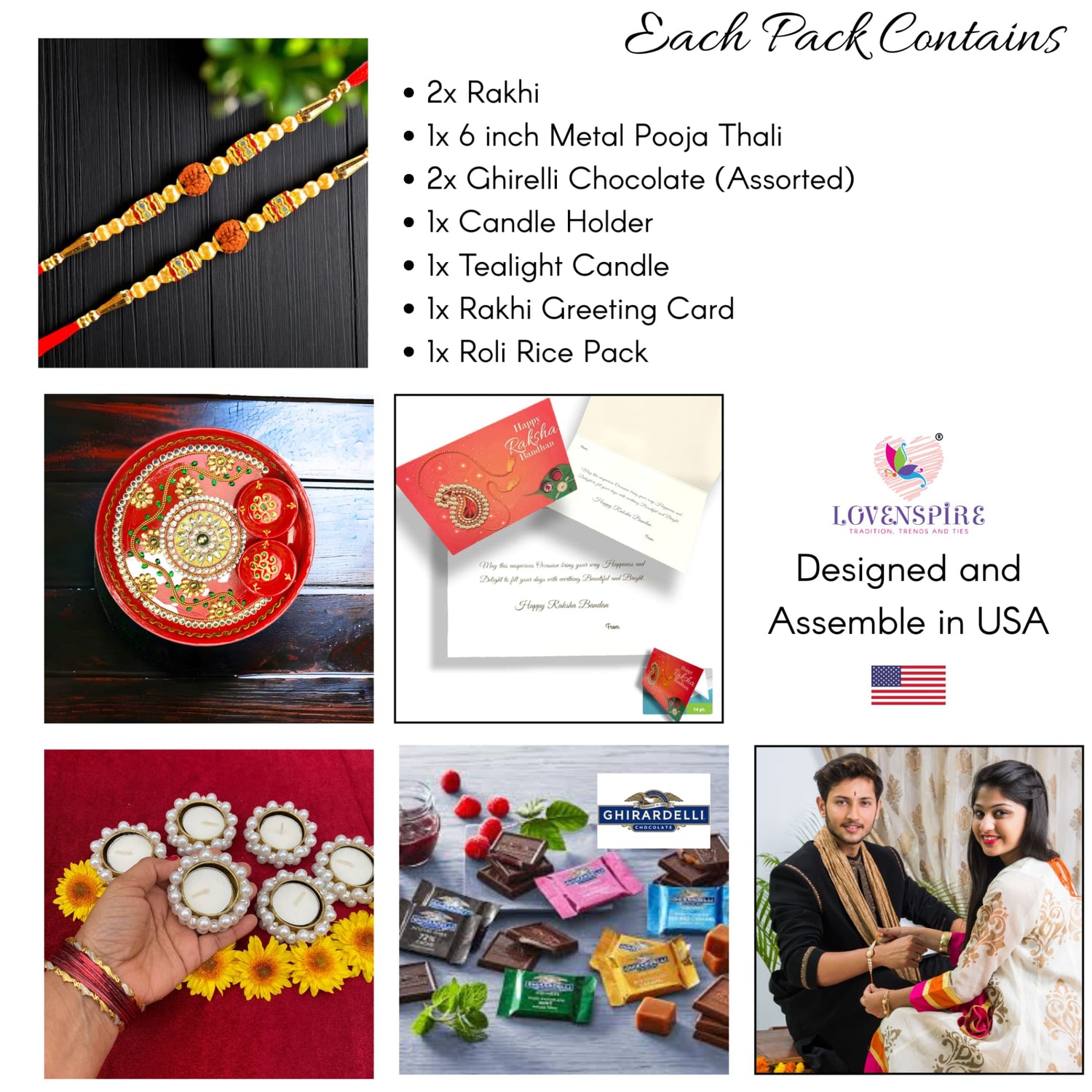 Rakhi Gift Hamper Rakhi for Brother Gift Set - Rakhi Set of 1 with Puja Thali Roli Chawal Candle Holder Sweets Greeting Card - Raksha Bandhan Bracelet Rakhi for Bhai - LoveNspire