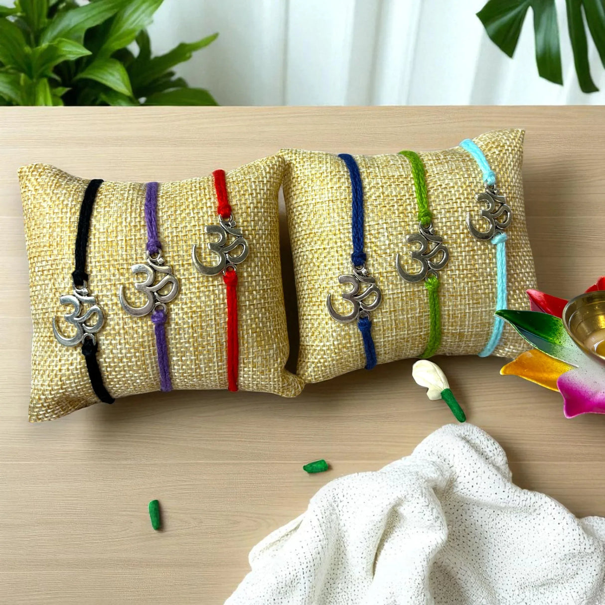 Assorted Om Raksha Bandhan Rakhi Memorial Bracelet, Red Thread Hindu Festival Bracelet for Sister and Brother Made in Usa - LoveNspire