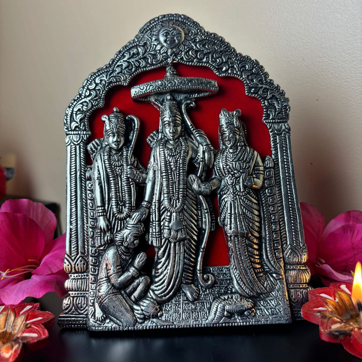 Ram Darbar Wall Hanging & Table Top Lord Rama Laxman Sita Hanuman Idol/statue for Pooja, Home Decor, Festivals, Diwali Gift Rama Idol Sculpture (alloy Metal Size 8.5 Inch) - LoveNspire