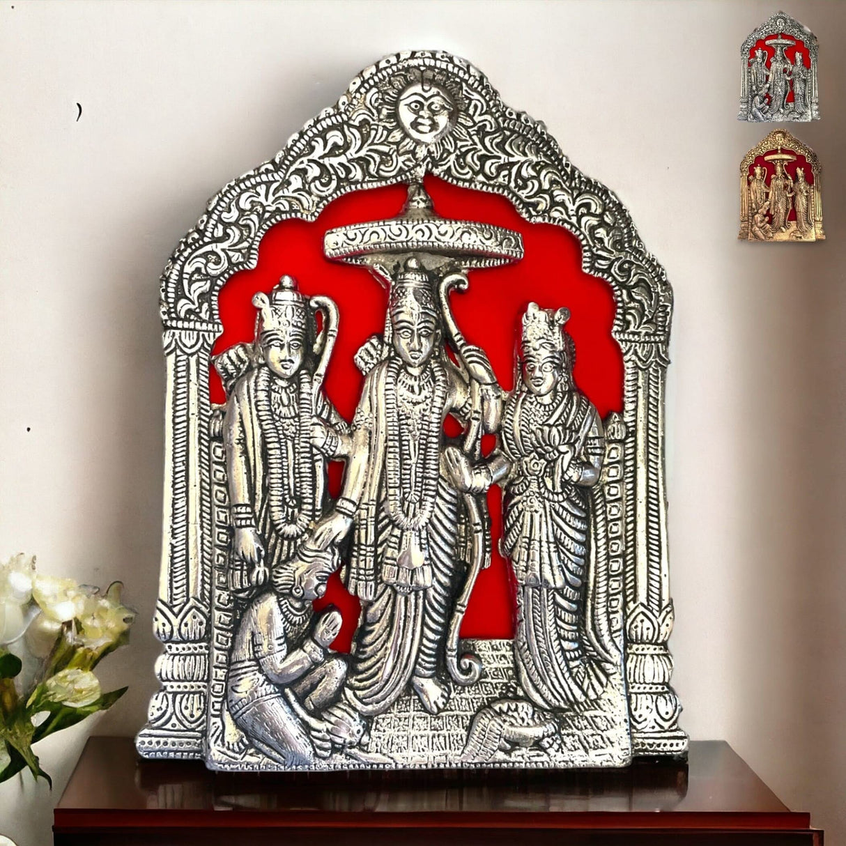 Ram Darbar Wall Hanging & Table Top Lord Rama Laxman Sita Hanuman Idol/statue for Pooja, Home Decor, Festivals, Diwali Gift Rama Idol Sculpture (alloy Metal Size 8.5 Inch) - LoveNspire