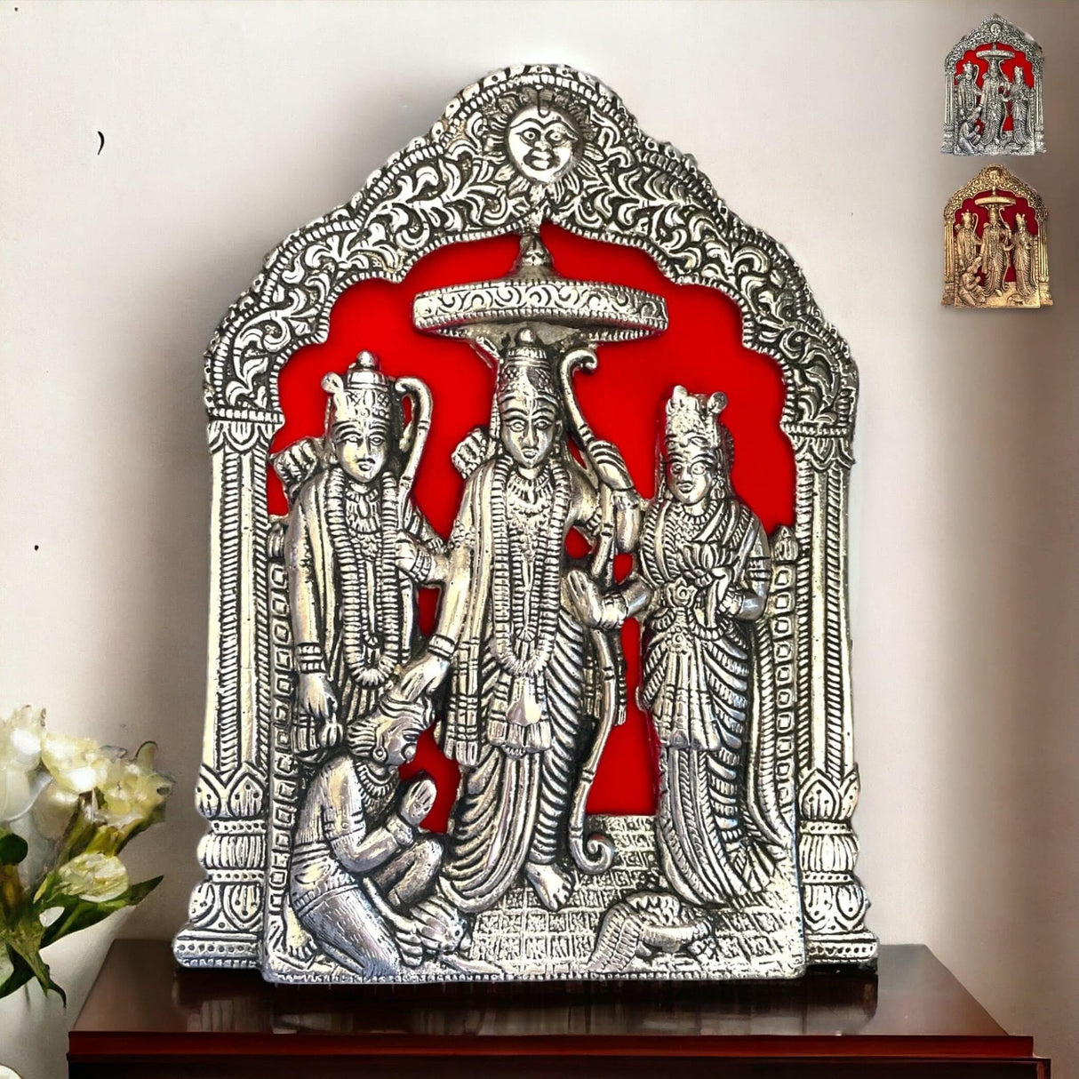 Ram Darbar Wall Hanging & Table Top Lord Rama Laxman Sita Hanuman Idol/statue for Pooja, Home Decor, Festivals, Diwali Gift Rama Idol Sculpture (alloy Metal Size 8.5 Inch) - LoveNspire