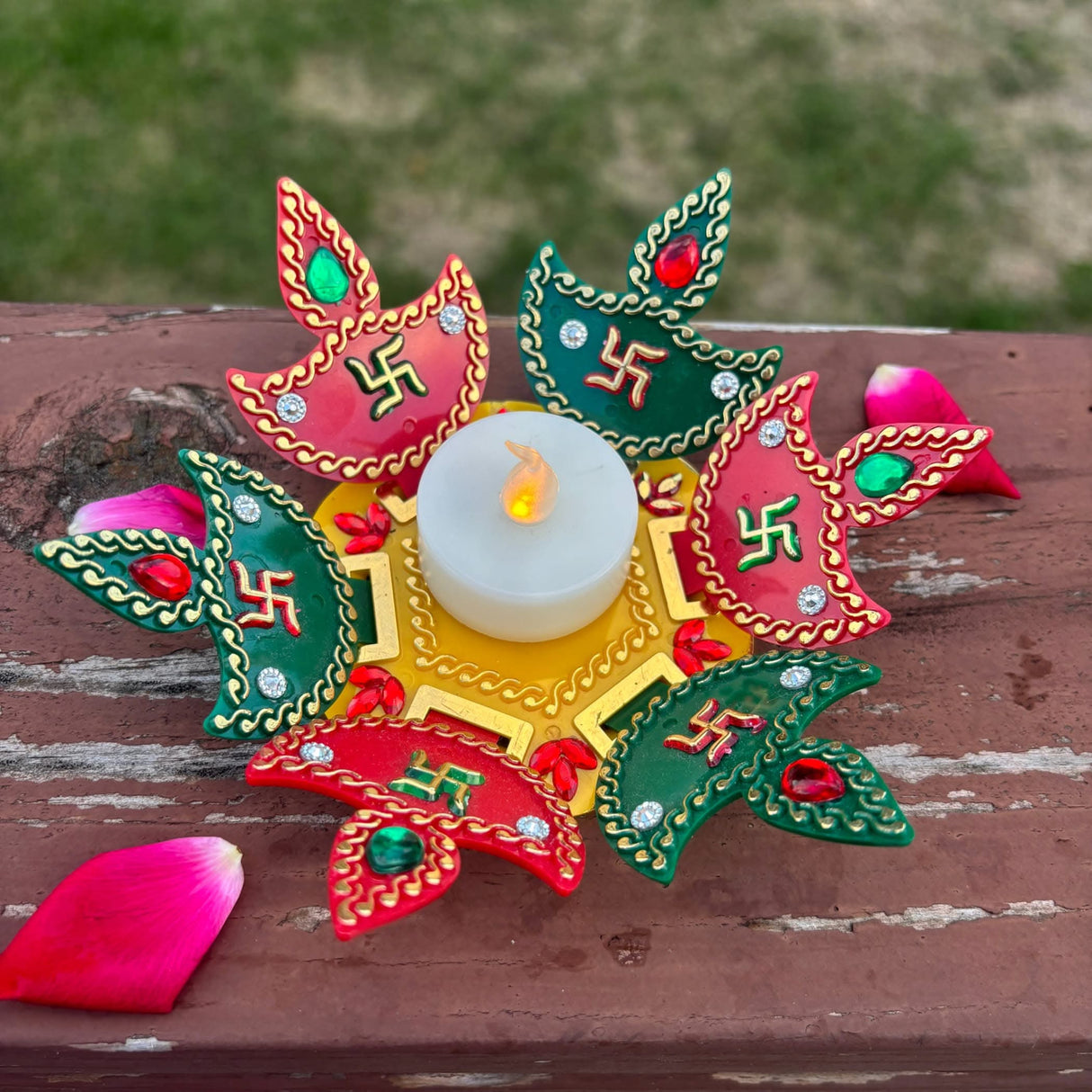 Rangoli Diya Set Decorative Diwali Diya with Tea Light Candle Rangoli Decor Indian Indoor Home Mandir Office Temple Deepawali Decor Dia Housewarming Return Gift - LoveNspire