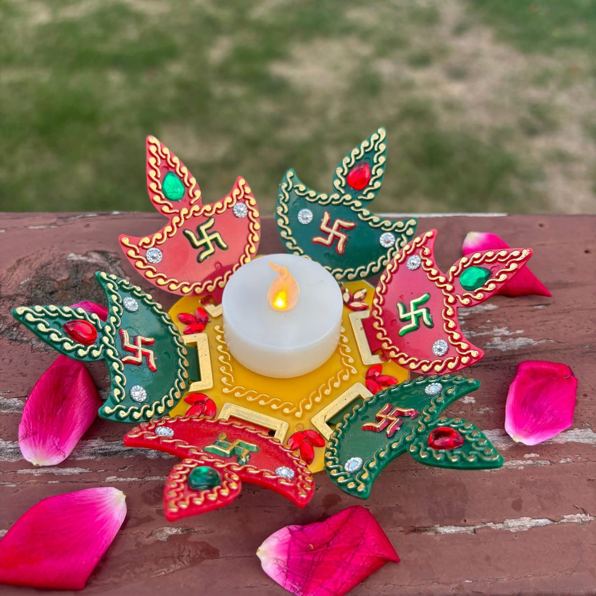 Rangoli Diya Set Decorative Diwali Diya with Tea Light Candle Rangoli Decor Indian Indoor Home Mandir Office Temple Deepawali Decor Dia Housewarming Return Gift - LoveNspire