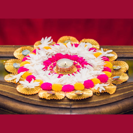 Rangoli Mat Candle Holders Festival of Light Decorative T-light Candle Stand for Diwali Christmas Thanksgiving Hanukkah Gift Pompom Rangoli for Centerpiece Dining Table Home Decor - LoveNspire