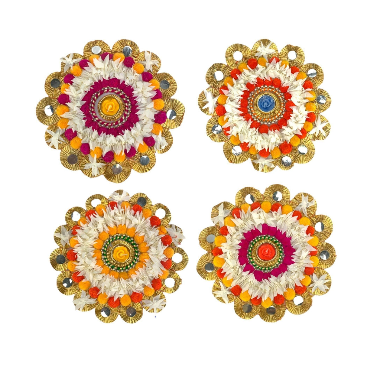 Rangoli Mat Candle Holders Festival of Light Decorative T-light Candle Stand for Diwali Christmas Thanksgiving Hanukkah Gift Pompom Rangoli for Centerpiece Dining Table Home Decor - LoveNspire