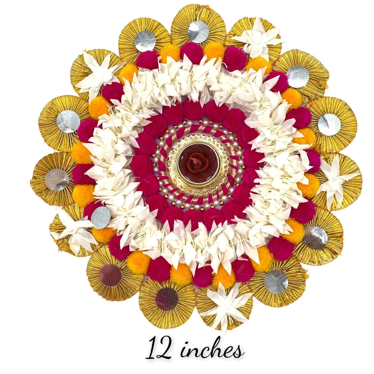 Rangoli Mat Candle Holders Festival of Light Decorative T-light Candle Stand for Diwali Christmas Thanksgiving Hanukkah Gift Pompom Rangoli for Centerpiece Dining Table Home Decor - LoveNspire