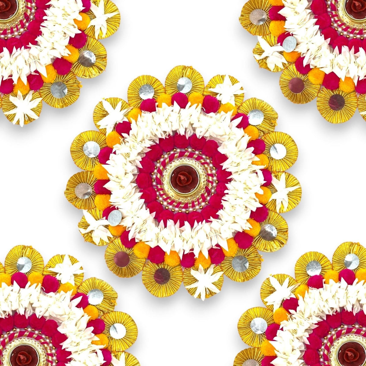 Rangoli Mat Candle Holders Festival of Light Decorative T-light Candle Stand for Diwali Christmas Thanksgiving Hanukkah Gift Pompom Rangoli for Centerpiece Dining Table Home Decor - LoveNspire