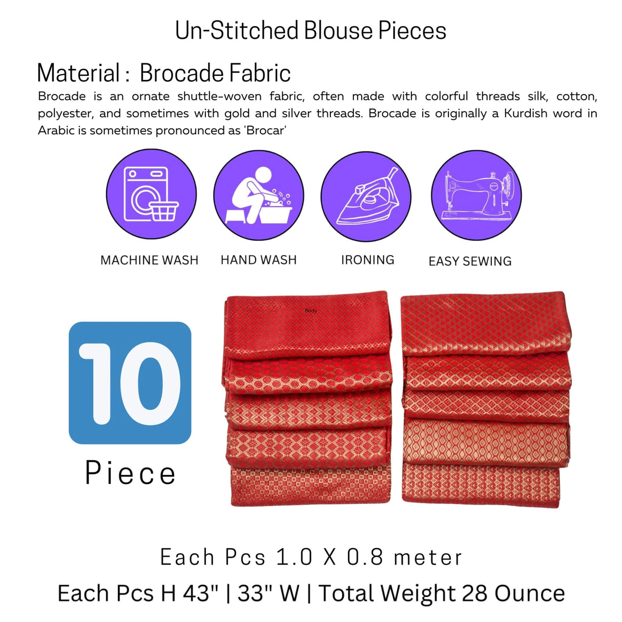 Red Jelly Unstitched Saree Blouse Pieces Woven Brocade Fabric for Women - Return Gifts for Teej Pooja Housewarming - LoveNspire