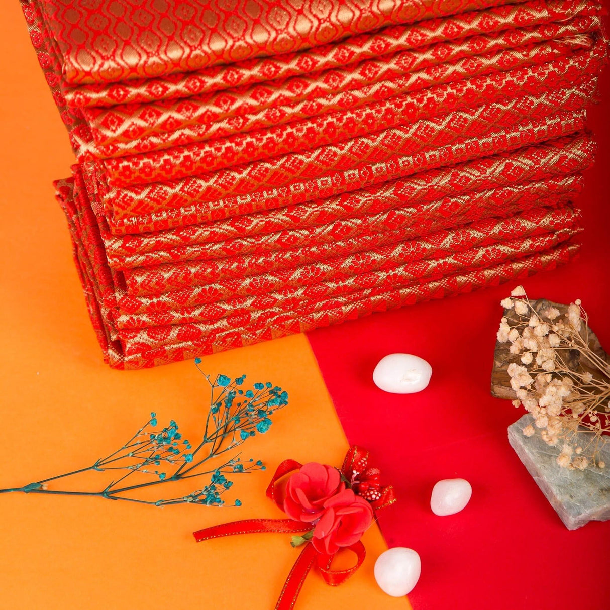 Red Jelly Unstitched Saree Blouse Pieces Woven Brocade Fabric for Women - Return Gifts for Teej Pooja Housewarming - LoveNspire