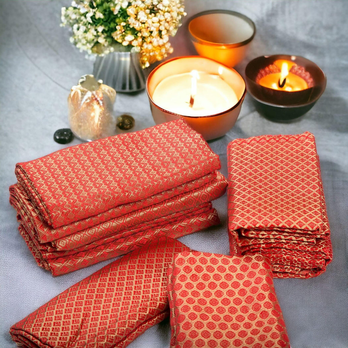 Red Jelly Unstitched Saree Blouse Pieces Woven Brocade Fabric for Women - Return Gifts for Teej Pooja Housewarming - LoveNspire