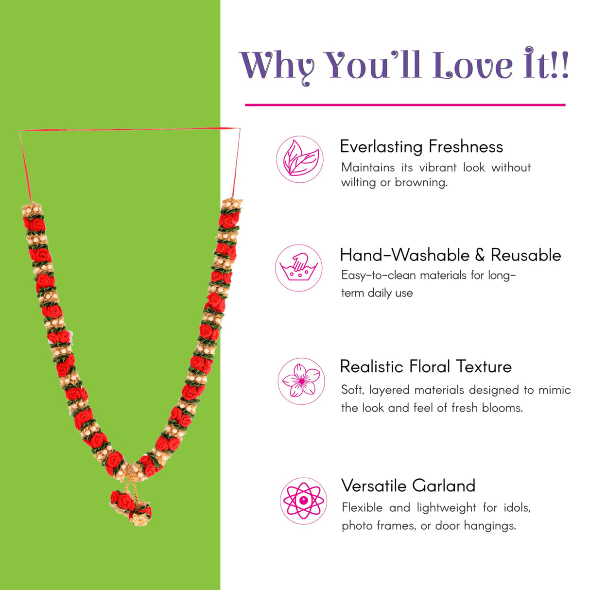 Vibrant red cream Varmala wedding garland artificial velvet Milni Haar