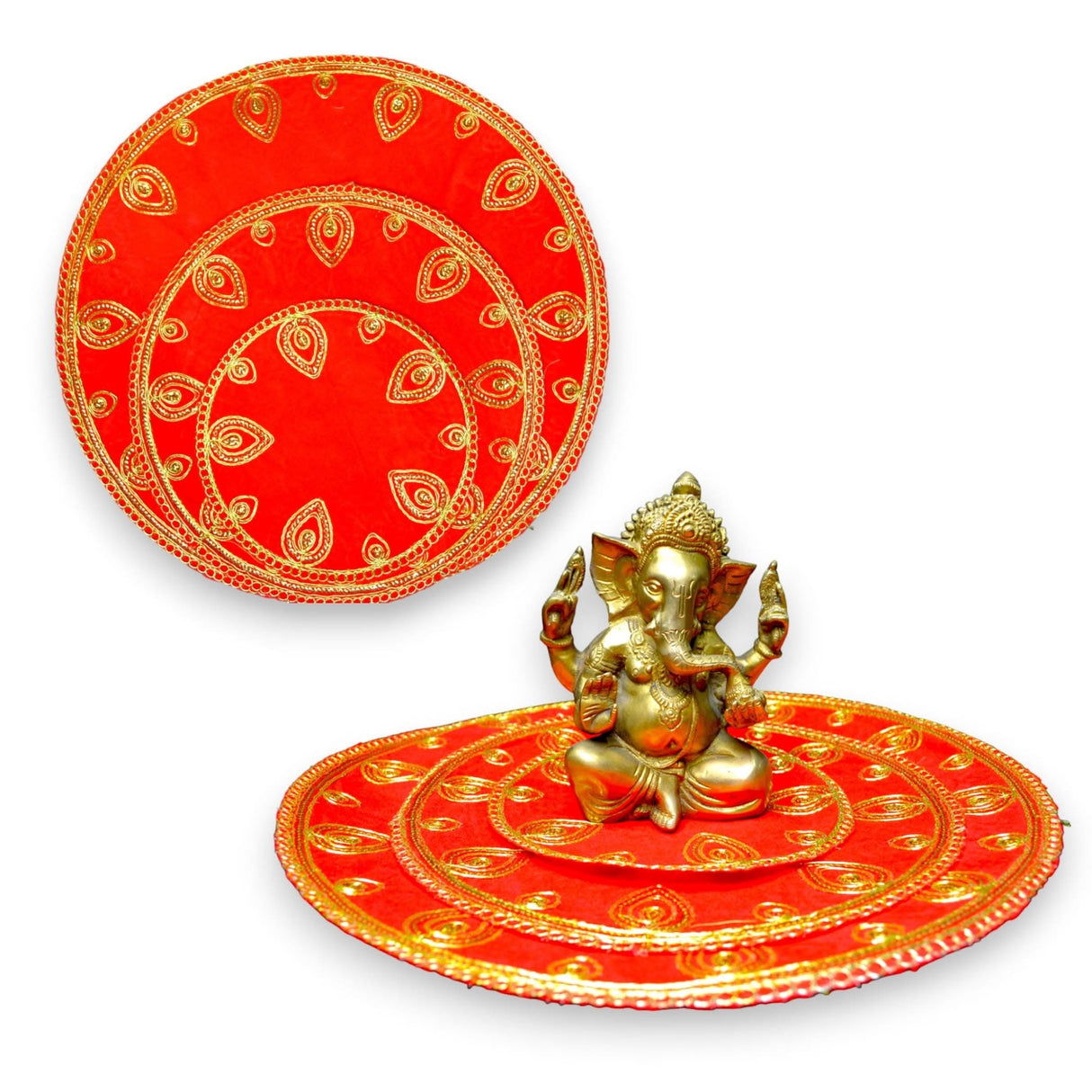 Red Velvet Pooja Mat Aasan Decorative Cloth for God Goddess Idol Puja Asan Mandir Temple Home Office Decor Base Chowki Indian Festival Diwali Decorations Item - Housewarming Gift - LoveNspire