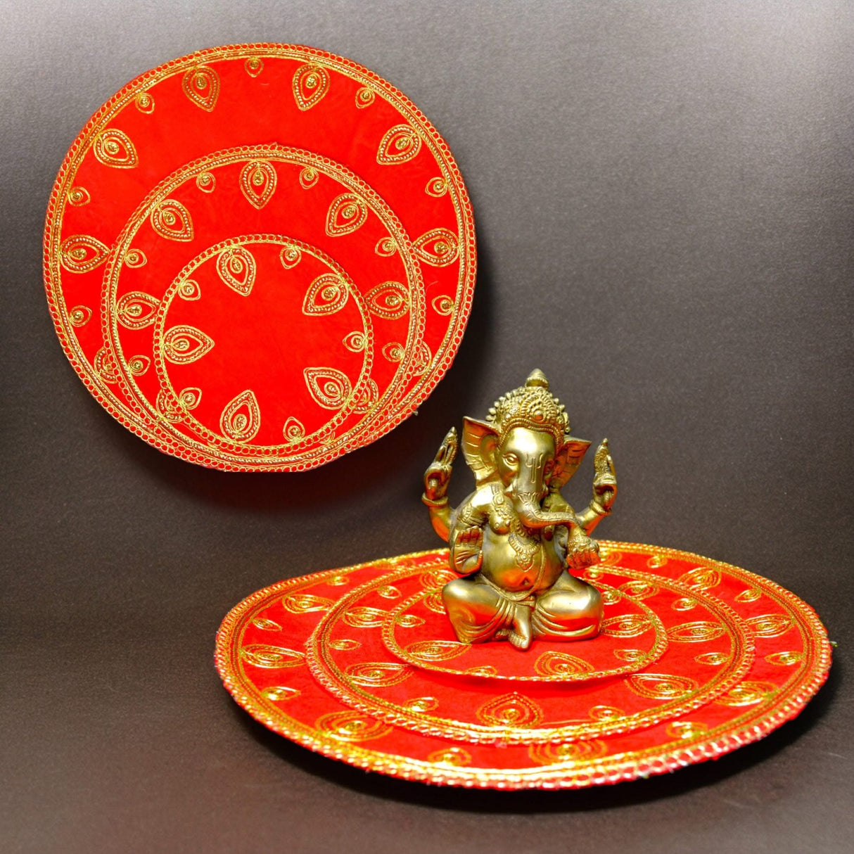 Red Velvet Pooja Mat Aasan Decorative Cloth for God Goddess Idol Puja Asan Mandir Temple Home Office Decor Base Chowki Indian Festival Diwali Decorations Item - Housewarming Gift - LoveNspire