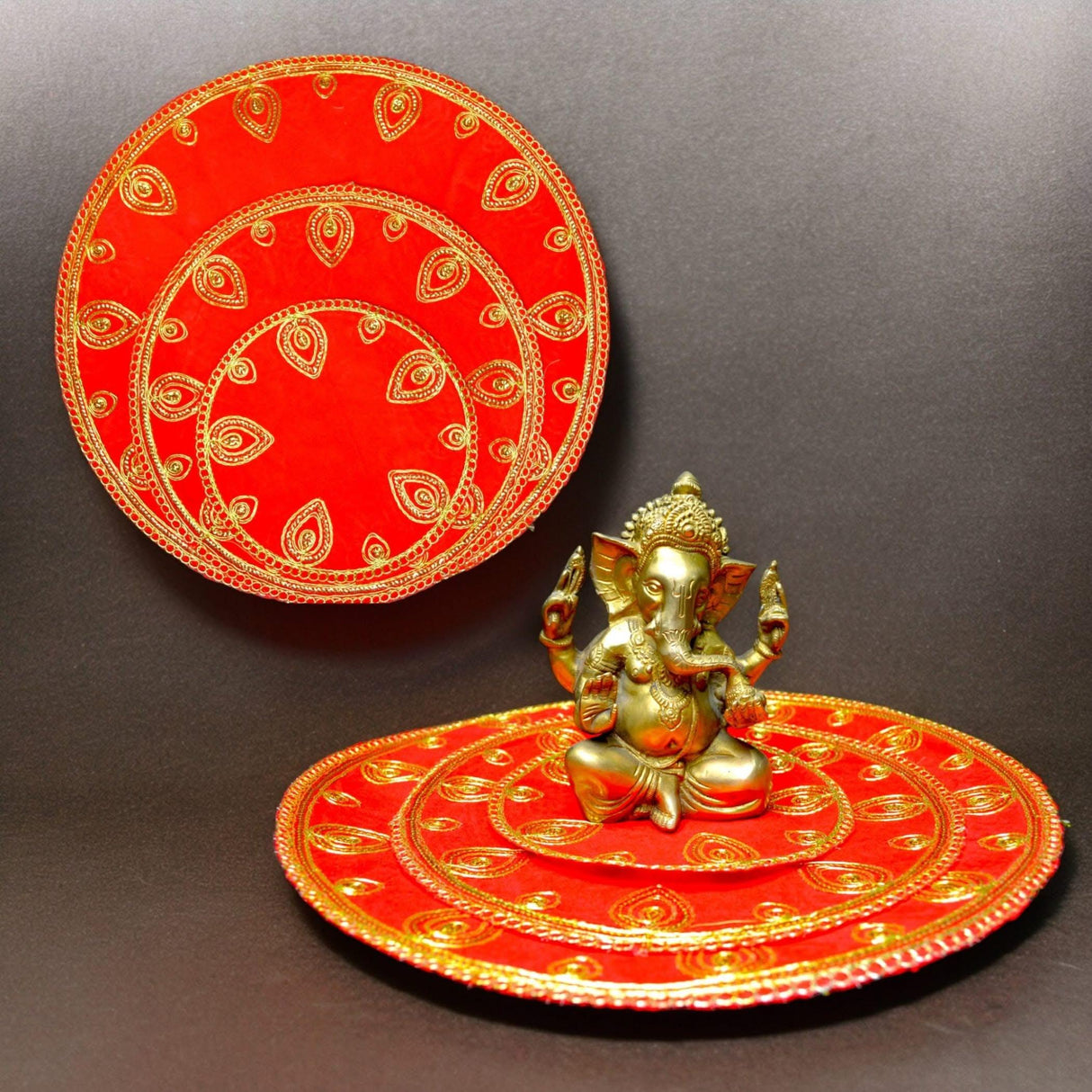 Red Velvet Pooja Mat Aasan Decorative Cloth for God Goddess Idol Puja Asan Mandir Temple Home Office Decor Base Chowki Indian Festival Diwali Decorations Item - Housewarming Gift - LoveNspire