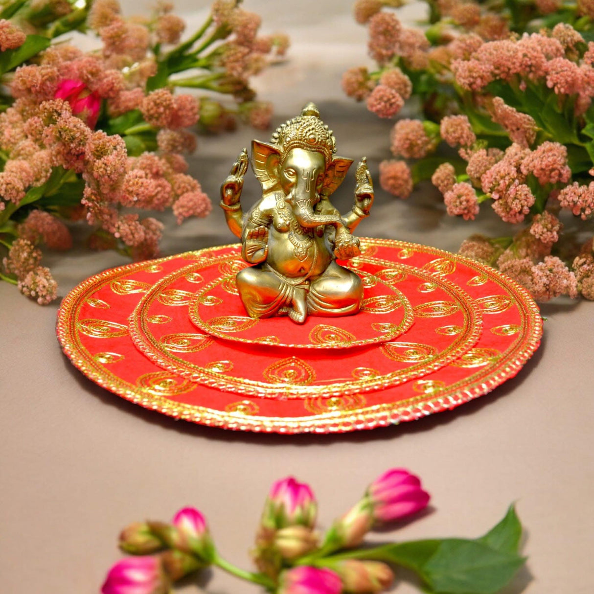 Red Velvet Pooja Mat Aasan Decorative Cloth for God Goddess Idol Puja Asan Mandir Temple Home Office Decor Base Chowki Indian Festival Diwali Decorations Item - Housewarming Gift - LoveNspire