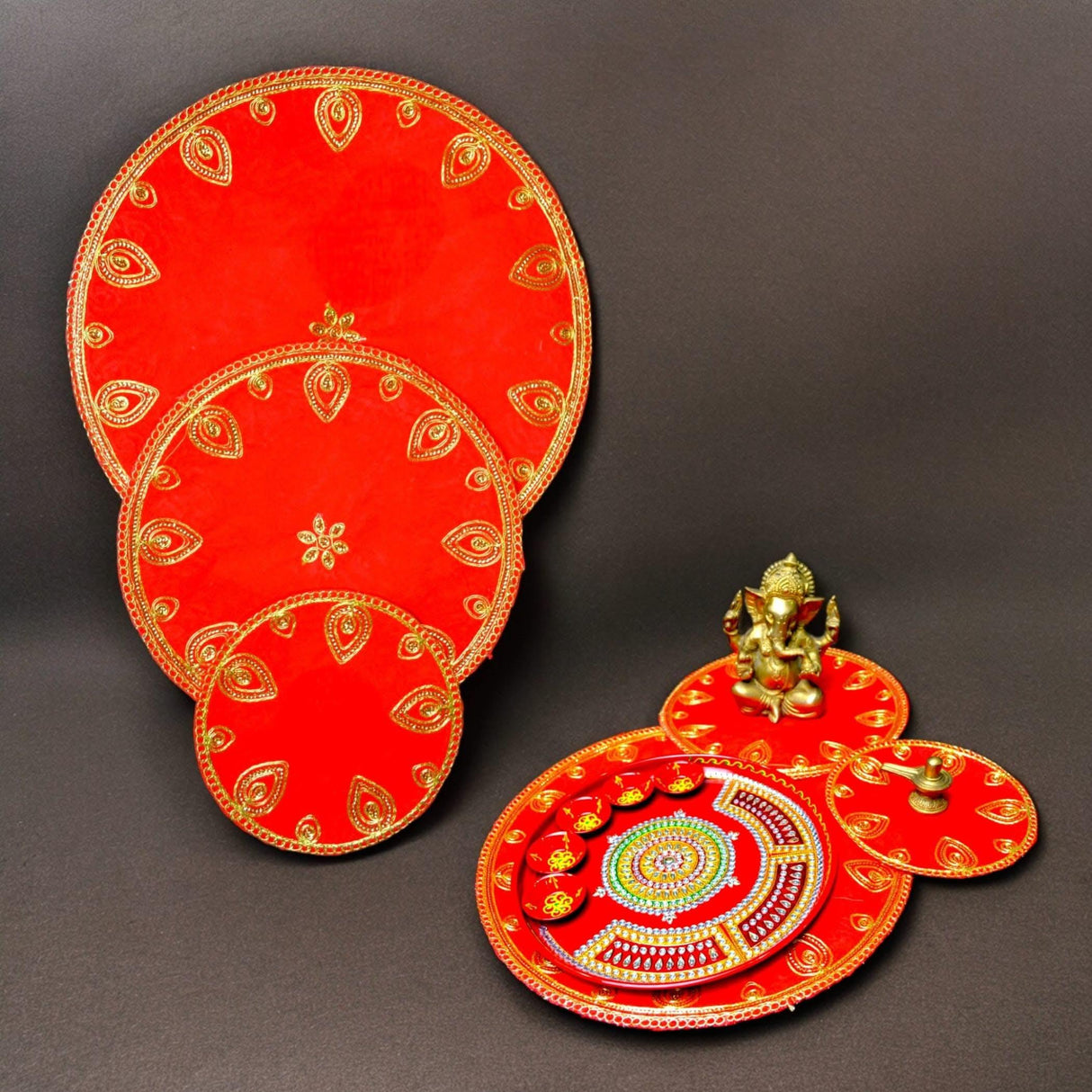 Red Velvet Pooja Mat Aasan Decorative Cloth for God Goddess Idol Puja Asan Mandir Temple Home Office Decor Base Chowki Indian Festival Diwali Decorations Item - Housewarming Gift - LoveNspire