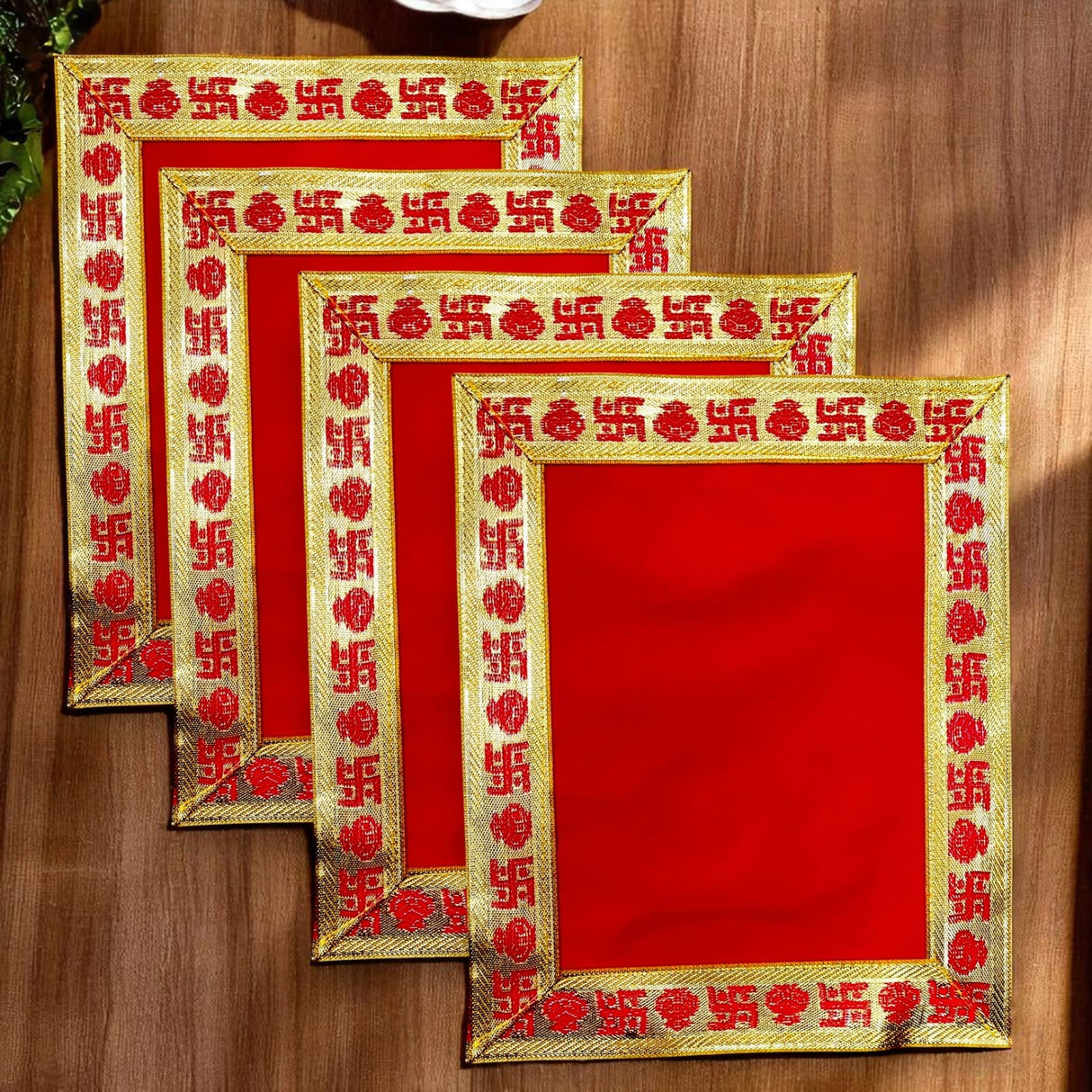 4/2 CT Red Velvet Pooja Mat Aasan Cloth for God Goddess Idol Puja Asan Mandir Temple Home Office Decor Base Chowki Asana Indian Festival Diwali Decoration Item Housewarming Gift - LoveNspire