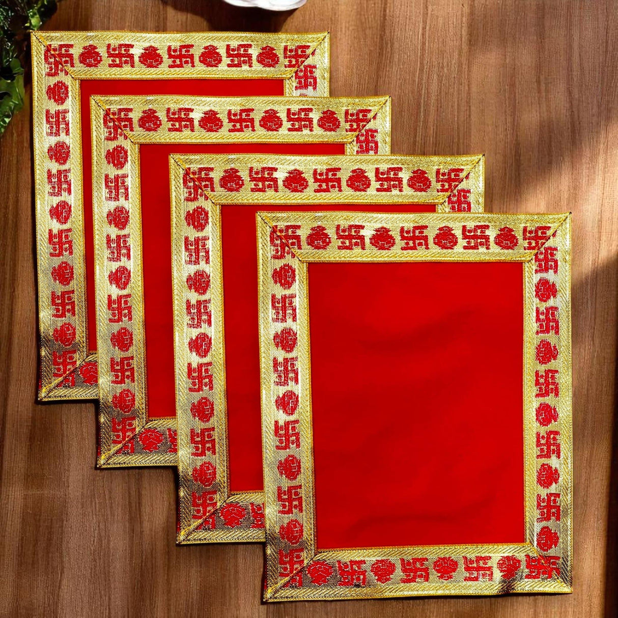 4/2 CT Red Velvet Pooja Mat Aasan Cloth for God Goddess Idol Puja Asan Mandir Temple Home Office Decor Base Chowki Asana Indian Festival Diwali Decoration Item Housewarming Gift - LoveNspire