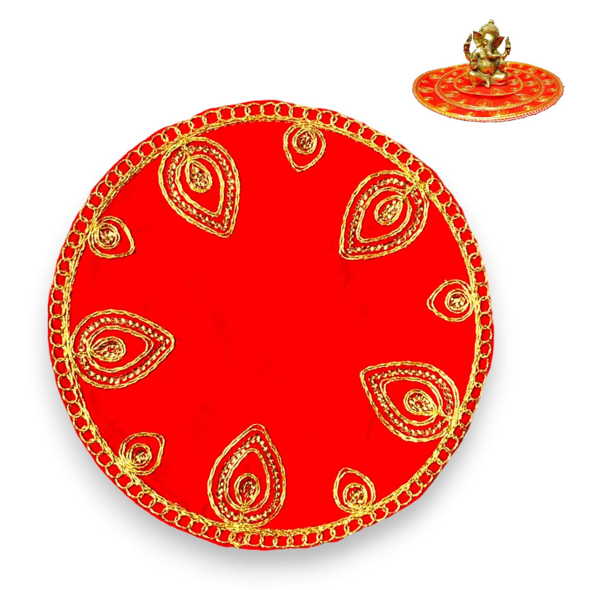 Red Velvet Pooja Mat Aasan Decorative Cloth for God Goddess Idol Puja Asan Mandir Temple Home Office Decor Base Chowki Indian Festival Diwali Decorations Item - Housewarming Gift - LoveNspire