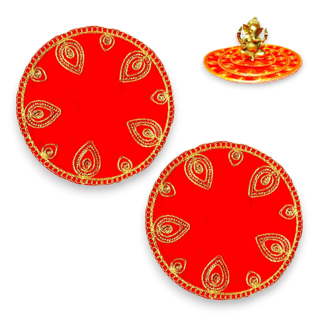Red Velvet Pooja Mat Aasan Decorative Cloth for God Goddess Idol Puja Asan Mandir Temple Home Office Decor Base Chowki Indian Festival Diwali Decorations Item - Housewarming Gift - LoveNspire
