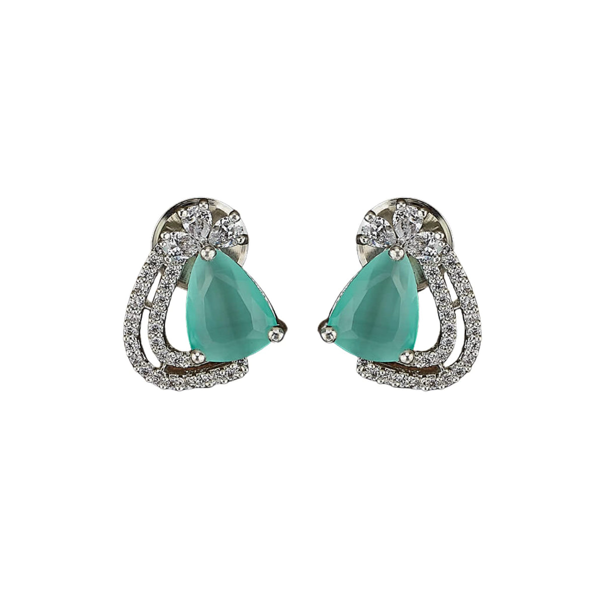 Stud Earrings for Women - Rhodium Plated Small Earrings American Cz Diamond Dangle Earrings Bollywood Stlye Faux Pearl Small Tops with Safety Stopper - Birthday Gift for Her - LoveNspire