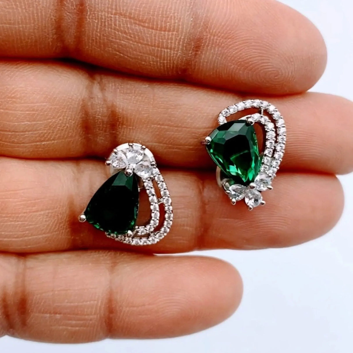 Stud Earrings for Women - Rhodium Plated Small Earrings American Cz Diamond Dangle Earrings Bollywood Stlye Faux Pearl Small Tops with Safety Stopper - Birthday Gift for Her - LoveNspire