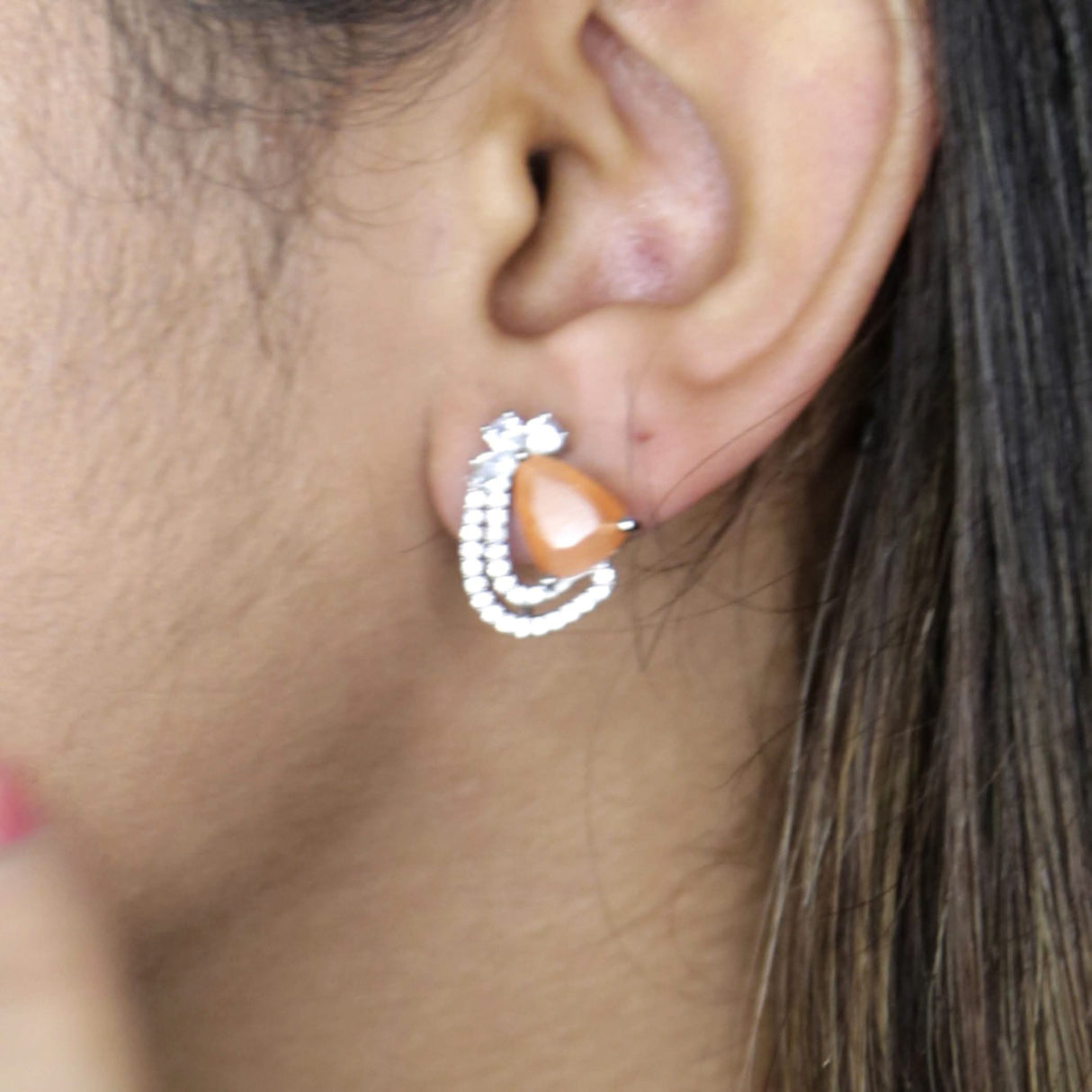 Stud Earrings for Women - Rhodium Plated Small Earrings American Cz Diamond Dangle Earrings Bollywood Stlye Faux Pearl Small Tops with Safety Stopper - Birthday Gift for Her - LoveNspire