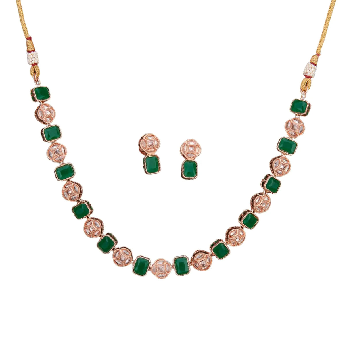 Classic Necklace with Rose Gold Plating Traditional Jewelry Matte Gold Necklace South Indian Jewelry Adjustable Slider Necklace Indian Wedding Favor Necklace for Women - LoveNspire